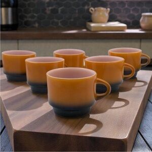 Vintage 60s Fire King Orange and Black Ombré Milk
Glass Stackable Mugs set of 6